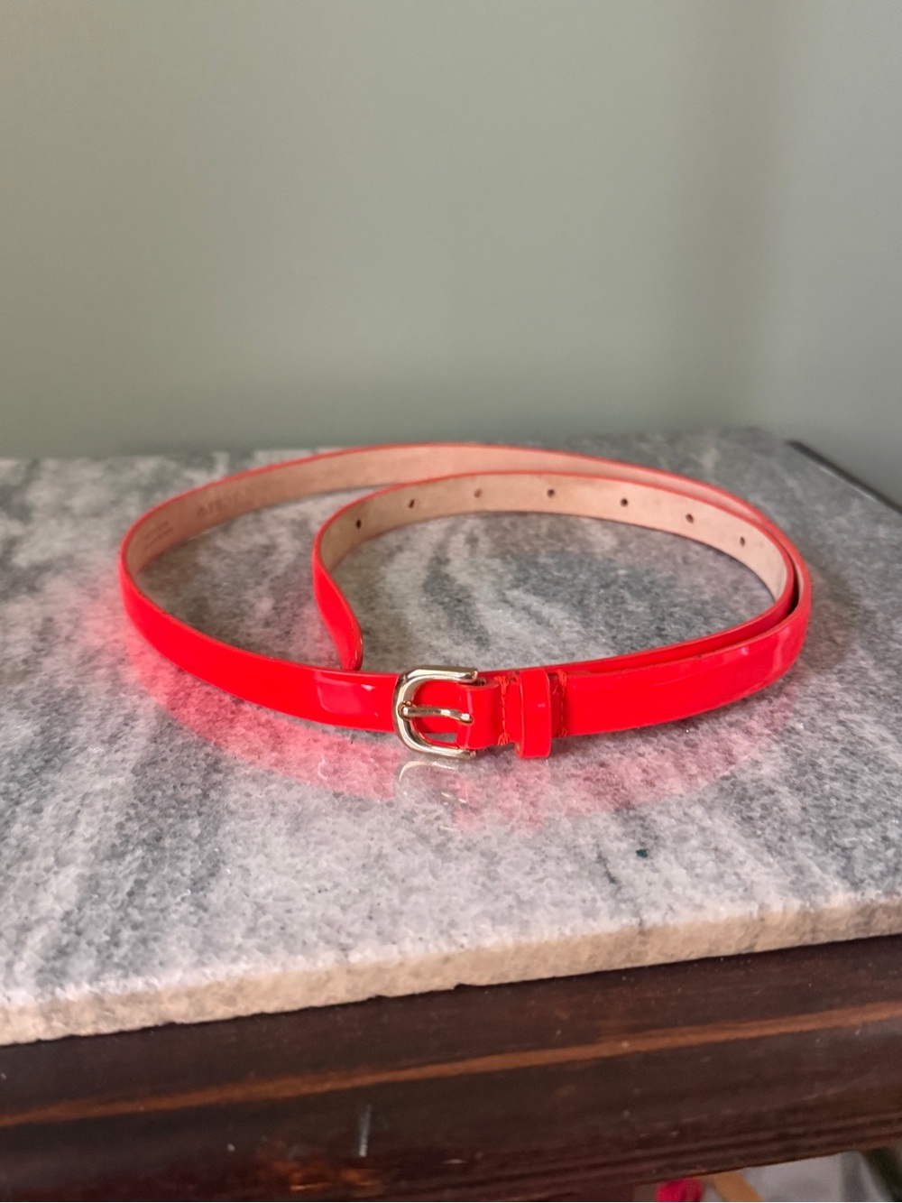 J. Crew - Patent Bright Red Skinny Belt with Gold Buckle - Size S
